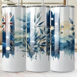 Australian Flag 20 oz Skinny Tumbler Wrap PNG, Watercolor Sublimation Digital Download, Floral Tumbler Design, Australia Gift Digital