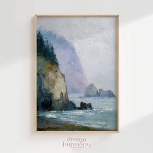 ヴィンテージの海岸風景油絵風アートプリント（デジタルダウンロード）