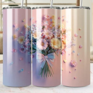 Sublimation Tumbler Design PNG - Valentines Day Bouquet, Hearts, Pink and Pastel, 20 oz Skinny Wrap