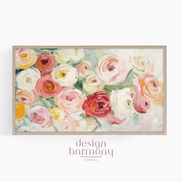 Frame Tv Art - Ranunculus Spring Flowers Painting, Frame Tv Pictures, Modern Painting Artwork, Colourful TV Art Digital Download 3260