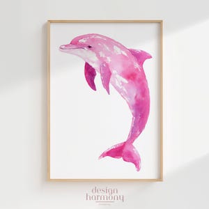 Rosa Delfin Sommer Aquarell Wandkunst, Küsten Digitaldruck, Galerie Wand Download