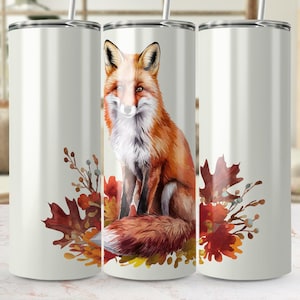 Autumn Fox 20oz Tumbler Wrap - Sublimation Tumbler Design, PNG Digital Download, Watercolor Fox, Fall Leaves, Nature Art