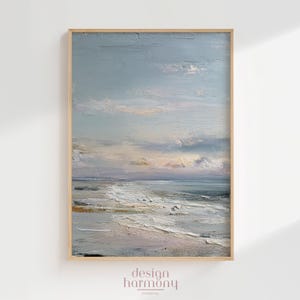 ヴィンテージの海岸風景油絵風アートプリント（デジタルダウンロード）