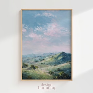 Vintage Rolling Hills Landscape Oil Painting Art Print (Digital Download)