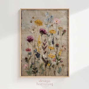 Floral Bouquet on Letter Background - Vintage Style Oil Painting Wall Art, Digital Download, Printable Art, Gallery Wall Decor