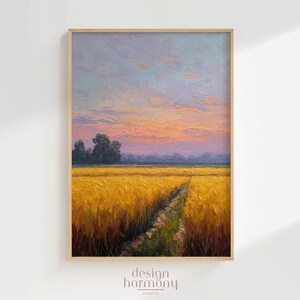 Vintage Wheat Field Sunset Oil Painting Style Art Print (Digital Download)