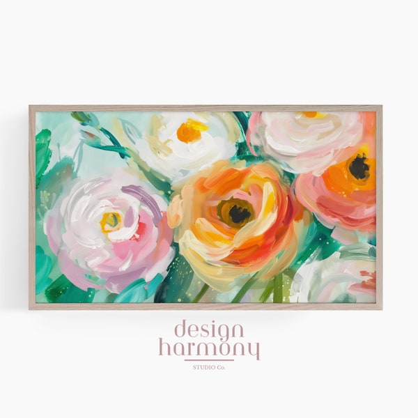 Frame Tv Art - Bright Ranunculus Spring Flowers Painting, Frame Tv Pictures, Modern Painting Artwork, Colourful TV Art Digital Download 3262