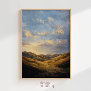 Vintage Golden Hills Landscape Painting: Farmhouse Gallery Wall Art (Digital Download)