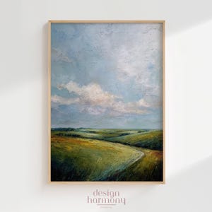 Vintage Oil Painting Landscape Print: Rolling Hills, Blue Sky (Digital Download)