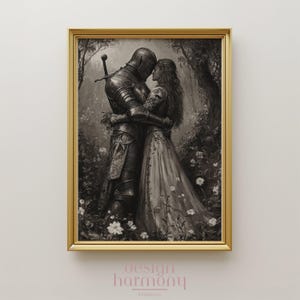 Knight and Maiden Art Print: romantisch middeleeuws renaissancedecor (digitale download)