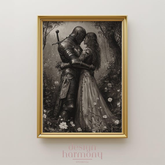 Knight and Maiden Art Print: Romantic Medieval Renaissance Decor