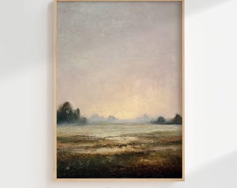 Foggy Landscape Oil Painting Style Print: Vintage Farmhouse Wall Art (Digital Download)