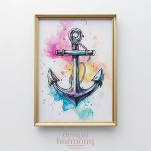 Watercolor Anchor Print: Colorful Nautical Wall Art (Digital Download)