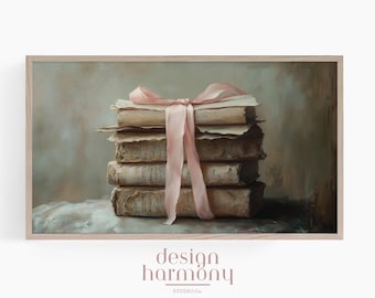 Romantic Books, Vintage, Pastel Pink and Beige, Digital Art for Samsung The Frame Tv, Romantic Decor, Love Letters