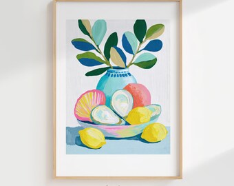 Tropical Citrus Summer Printable Wall Art, Pink & Yellow Lemon Slice Beach House Decor, Coastal Kitchen Print Digital Download