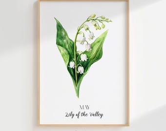 Lámina de lirio de los valles: Arte mural con la flor de nacimiento de mayo (descarga digital)