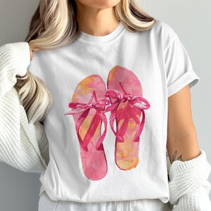 Pink Flip Flops with Bows Coquette Summer Png, Messy Coquette Shirt Design, Sublimation Digital Download, png Beachy Apparel Design