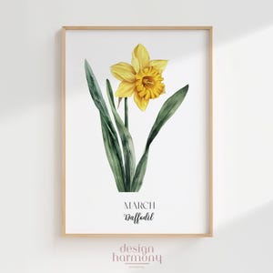 März Narzisse Geburtsblume Poster, minimalistische Blumenwandkunst, druckbare Geburtsmonat Geschenk für Sie oder Mama, botanisches Dekor, digitaler Download