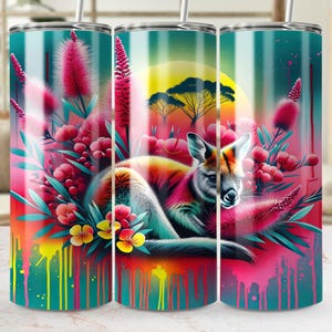Kangaroo Digital Tumbler Wrap, Australian Flora 20 oz Skinny Tumbler Sublimation Design, Australian Fauna Tumbler PNG Download