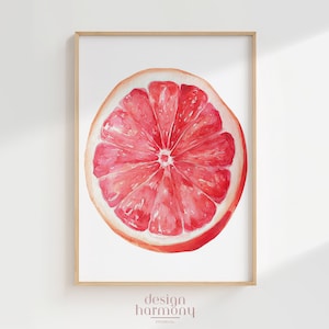 Grapefruit Summer Watercolor Wall Art, Pink Citrus Digital Print, Kitchen Gallery Download