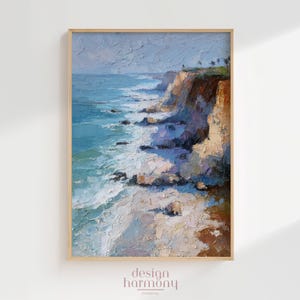 ヴィンテージの海岸風景油絵風アートプリント（デジタルダウンロード）