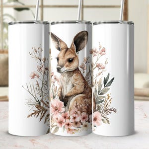 Floral Kangaroo 20 oz Skinny Tumbler Wrap PNG, Sublimation Digital Download, Australian Tumbler Design