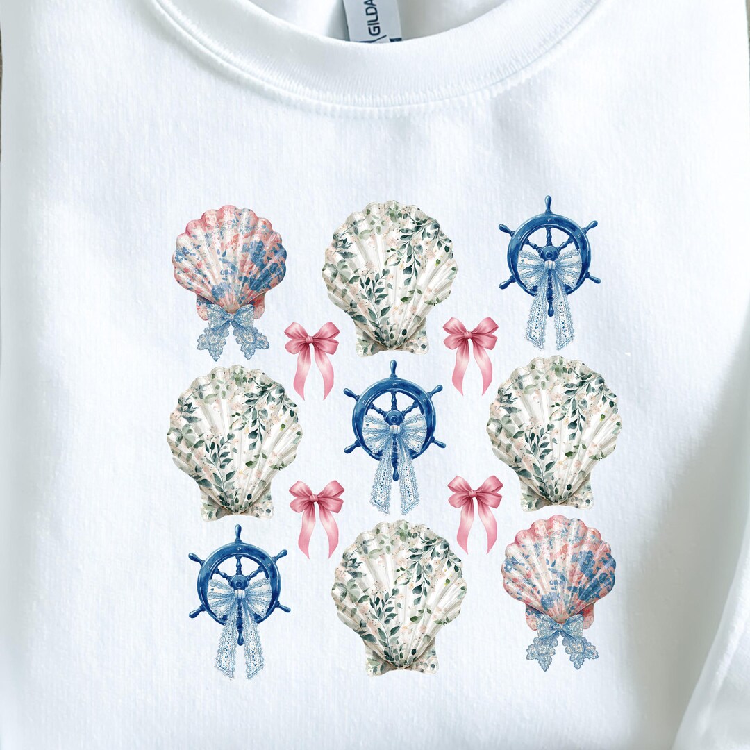 Coastal Coquette PNG: Seashells, Ship Wheels, Bows (digital Download ...