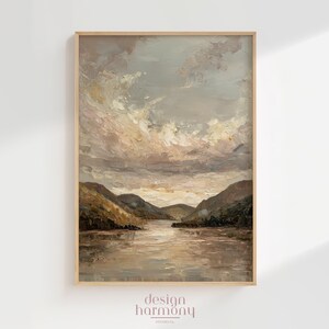 Mountain Lake Landscape with Muted Tones - Vintage Style Oil Painting Wall Art, Digital Download, Printable Art, Gallery Wall Decor