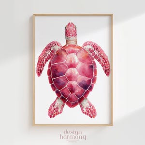 Watercolor Sea Turtle Print: Pink Coastal Summer Wall Art (Digital Download)