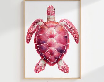 Watercolor Sea Turtle Print: Pink Coastal Summer Wall Art (Digital Download)