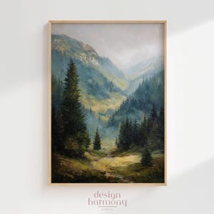 Mountain Valley Forest Landscape - Vintage Style Oil Painting Wall Art, Digital Download, Printable Art, Gallery Wall, Farmhouse Decor
