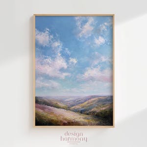 Vintage Rolling Hills Landscape Oil Painting: Farmhouse Wall Art (Digital Download)
