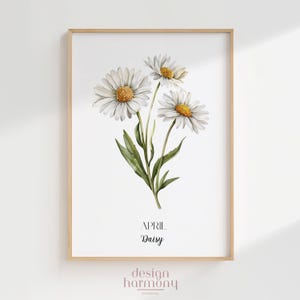 April Daisy Birth Flower Print: Minimalist Floral Wall Art (Digital Download)