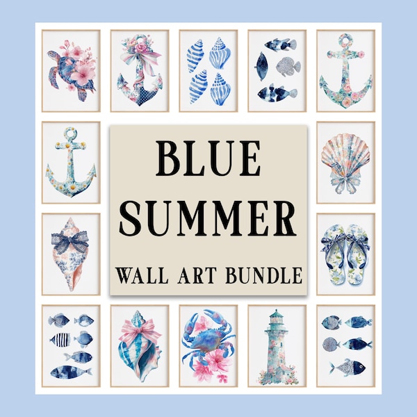 Coastal Blue Summer Wall Art Bundle: 50 Nautical Prints (Digital Download)