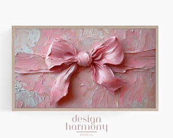 Frame Tv Art, Pink Ribbon, Romantic, Pastel Tones, Digital Art for Samsung The Frame Tv Messy Coquette