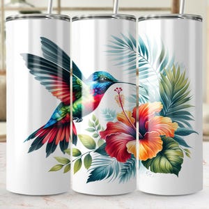 Hummingbird Tumbler Wrap: Tropical Floral Sublimation Design (PNG Digital Download)