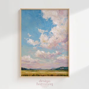 Vintage Oil Painting Print: Cloudy Sky, Golden Field Landscape (Digital Download