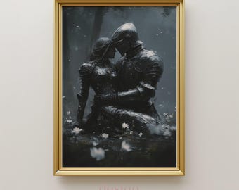 Knight and Maiden Art Print: Dark Romantic Renaissance Decor (Digital Download)