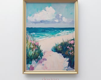 Impresión de playa costera: Vista relajante del océano, arte mural náutico (descarga digital)