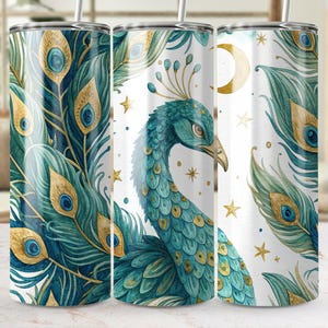 Peacock Tumbler Wrap: Celestial 20oz Sublimation Design (PNG Digital Download)
