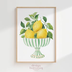 Zitrone Sommer Aquarell Wandkunst, Zitrusfrüchte Digitaldruck, Küche Galerie Printable