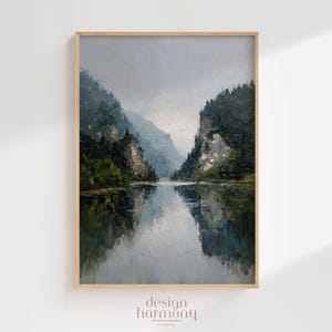 Mountain Lake Reflection - Vintage Style Oil Painting Wall Art, Digital Download, Printable Art, Gallery Wall Decor