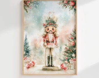 Whimsical Nutcracker Christmas Print, Pastel Storybook Holiday Art (Digital Download)