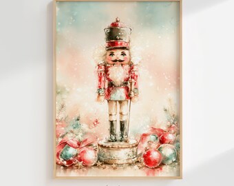Nutcracker Wall Art Print, Vintage Toy Soldier, Pastel Christmas Decor (Digital Download)