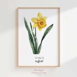 March Daffodil Birth Flower Poster, Minimalist Floral Wall Art, Printable Birth Month Gift for Her or Mum, Botanical Decor, Digital Download