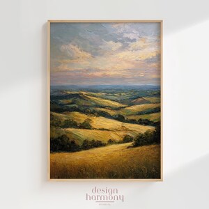 Vintage Rolling Hills Landscape Oil Painting Style Art Print (Digital Download)