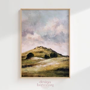 Vintage Grassy Hillside Landscape Oil Painting Art Print (Digital Download