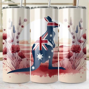 Australian Kangaroo Flag Tumbler Wrap, 20oz Skinny Tumbler PNG, Sublimation Digital Download, Australian Flora and Fauna