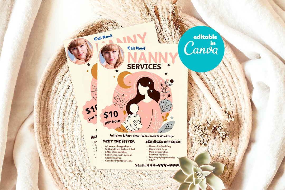 Editable Babysitter Flyer, Babysitter Printable, Nanny Fyler Template ...