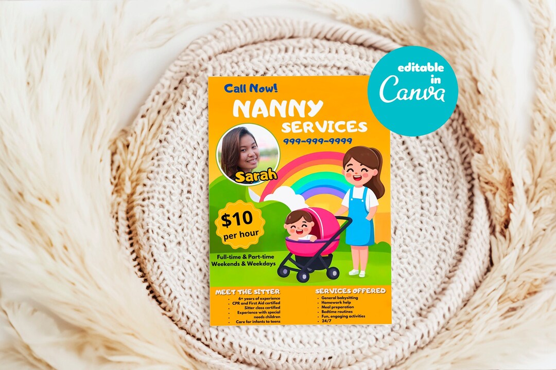 Editable Babysitter Flyer, Nanny Services Fyler, Fyler Template, Nanny ...